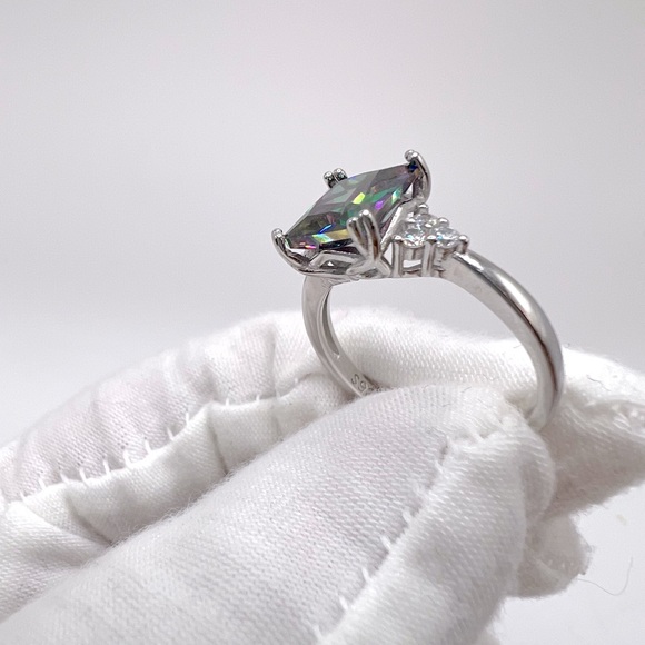 .925 Sterling Silver Rainbow Cz Ring - Picture 9 of 16